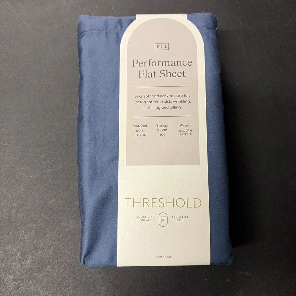 Full 400 Thread Count Performance Flat Sheet Metallic Blue Threshold Cotton 0568